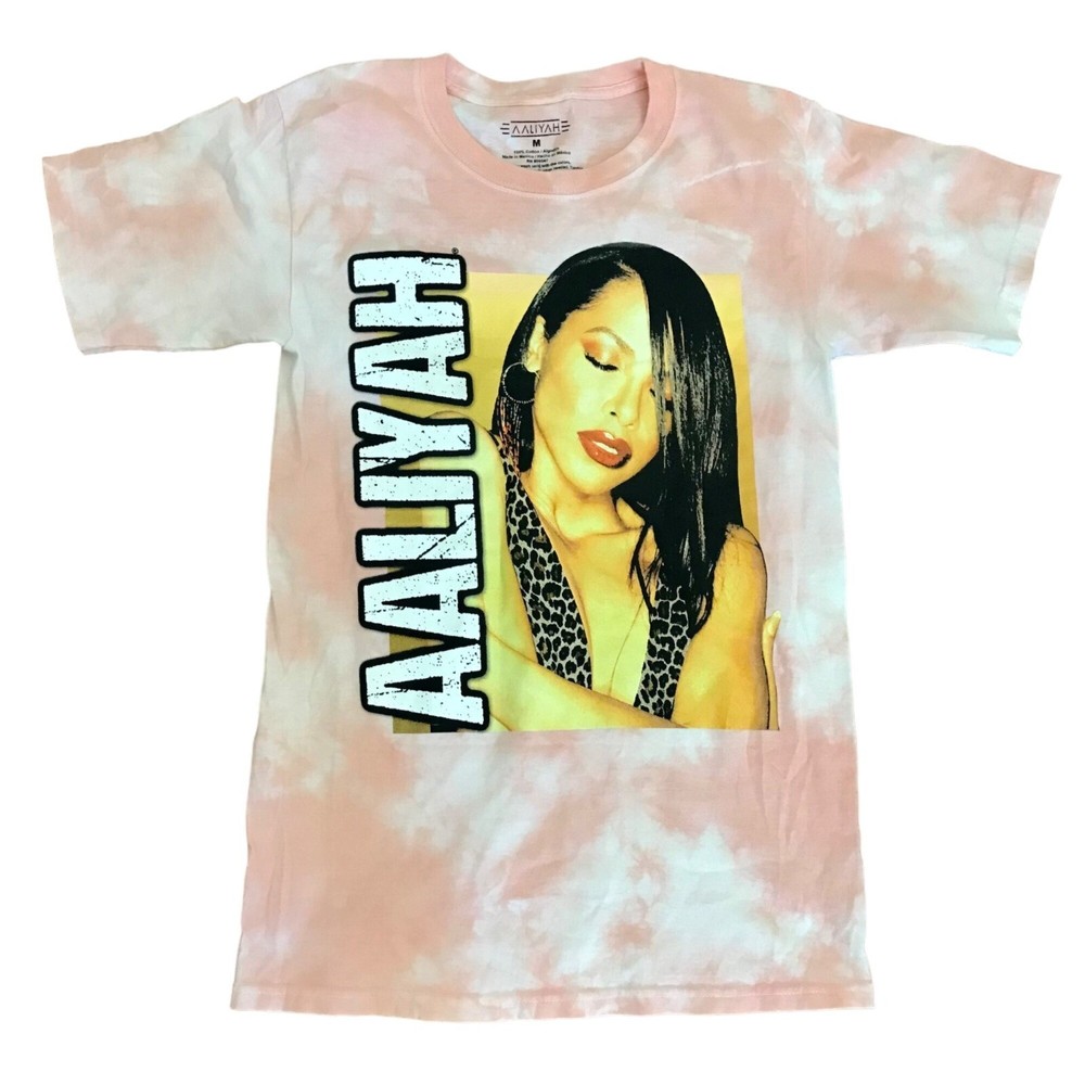 Aaliyah Women's Pink Tie-Dye Graphic Band Short-Sleeve T-Shirt. Size M. 90's Y2K-image