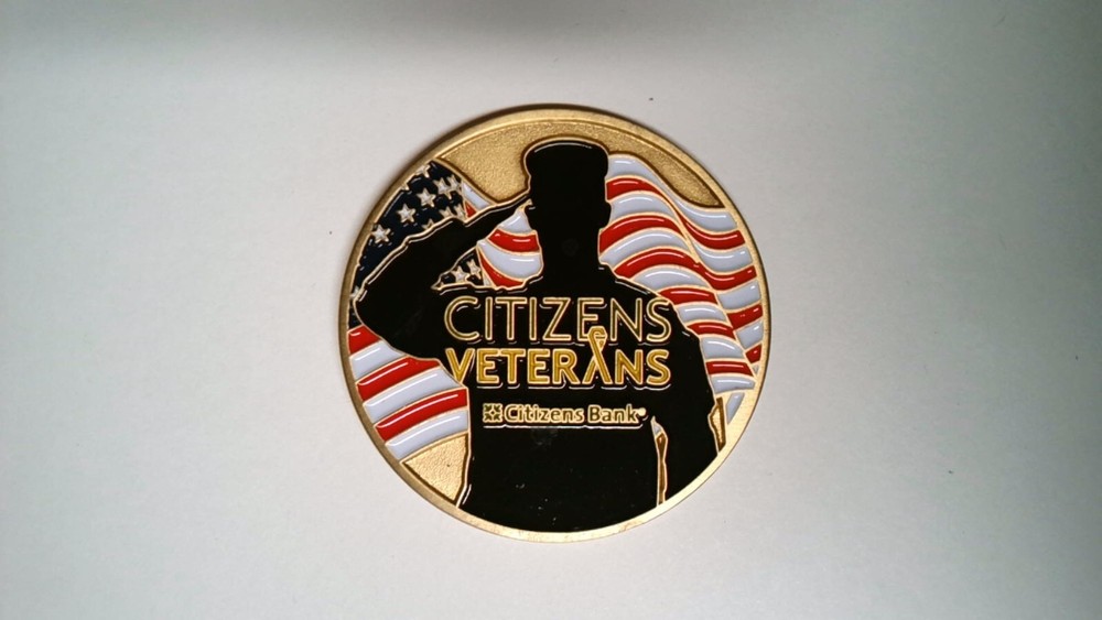 CHALLENGE COIN CITIZENS BANK VETERANS ARMY NAVY MARINES AIR FORCE COAST GUARD