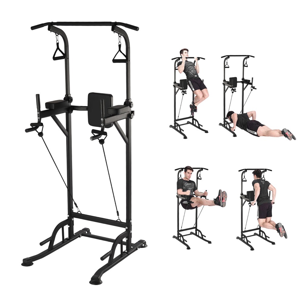 Power Tower Dip Station Adjustable Heavy Duty Pull Up Bar for Home Gym Workout!