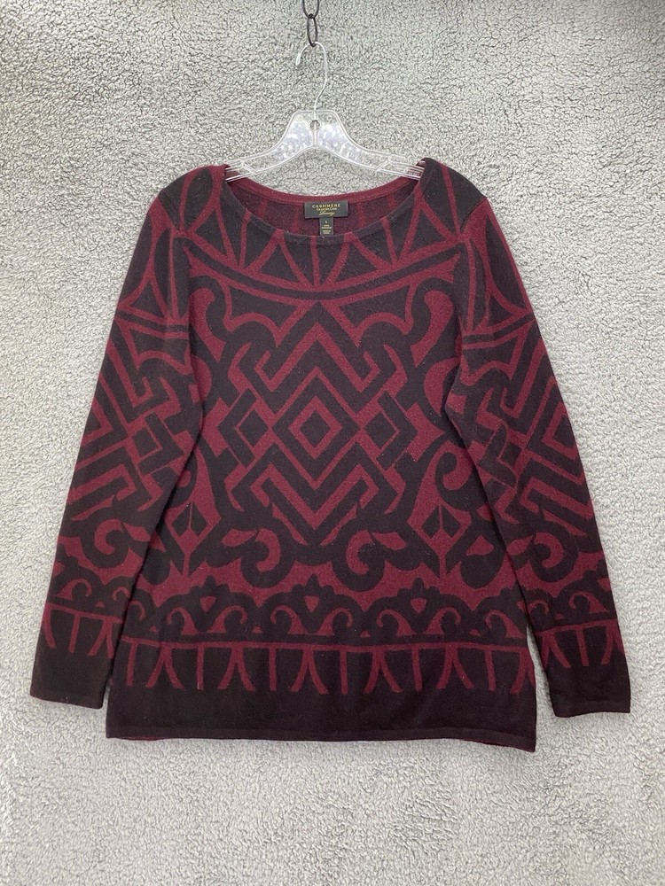 Cashmere Charter Club Sweater Womens L Luxury Soft Knit Geometric Art Pattern