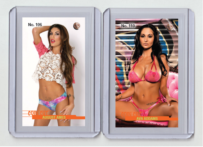 August Ames rare MH Coin Cut #'d x/3 Tobacco card no. 106