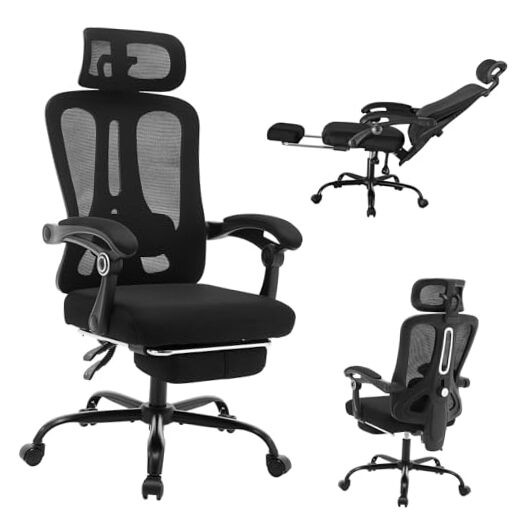 Ergonomic Office Chair with Footrest, Ergonomic Desk Chair with Black