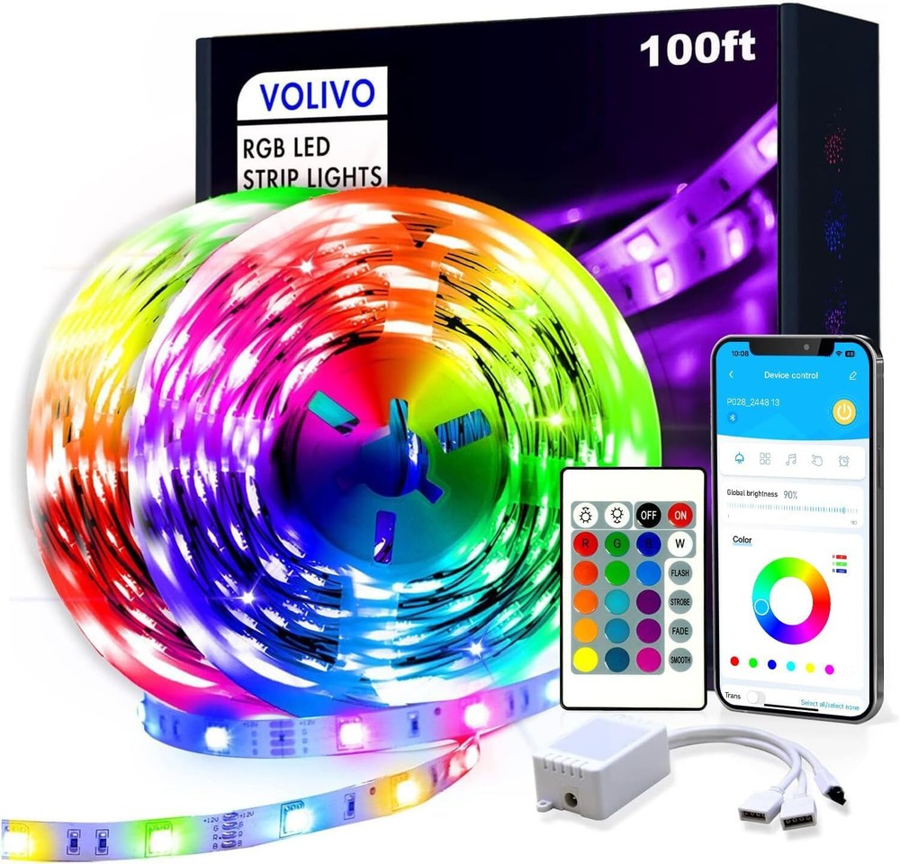 VOLIVO 100ft RGB Led Strip Lights, Color Changing 100 ft, Multicolor