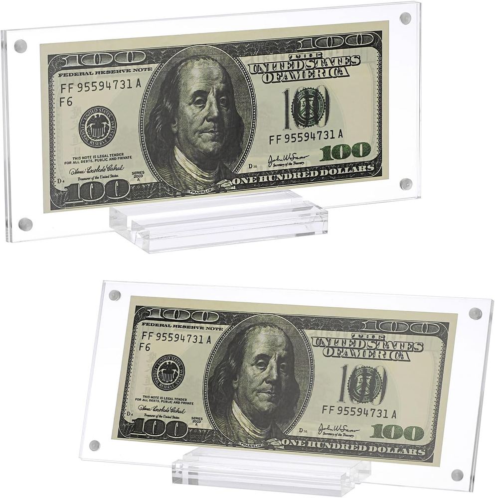 Acrylic Dollar Bill Frame Holder, 2 Pack Currency Frame Display Case Solid Ticke