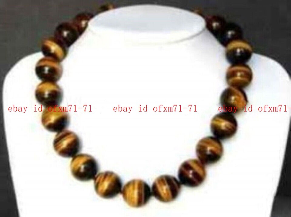 16MM Natural Yellow Tiger's Eye Round Bead Necklace 18 Inches-image