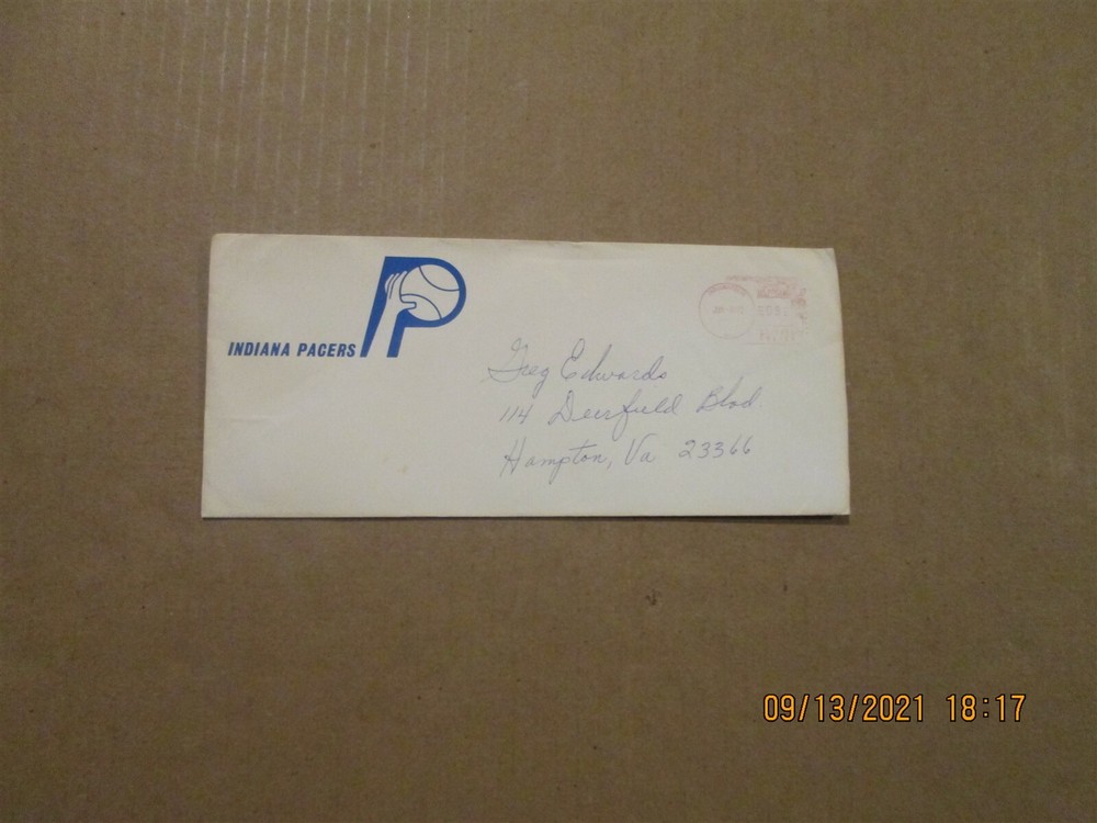 ABA Indiana Pacers Vintage Dated JUN 9 1972 Team Logo Business Envelope-image