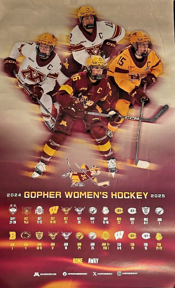 Minnesota Gophers 2024-25 NCAA Women's College Hockey Poster / Schedule