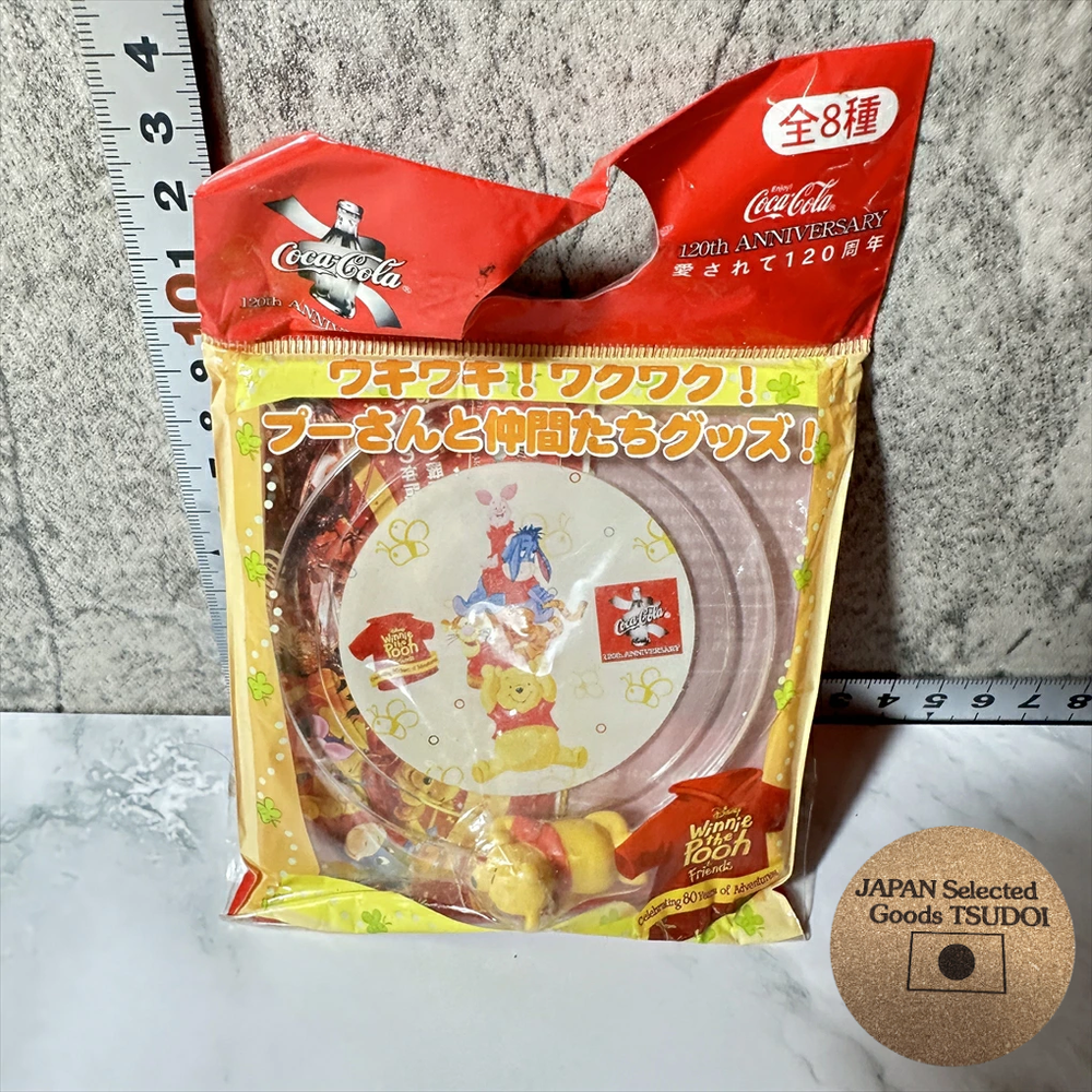 Coca-Cola Pooh Coaster & Figure Set Japanese Promo AS Resin 3.5 Inch