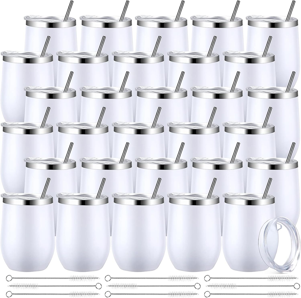 40 Pack Insulated Wine Tumbler 12 Oz Stainless Steel Wine Glasses Bulk with Lid