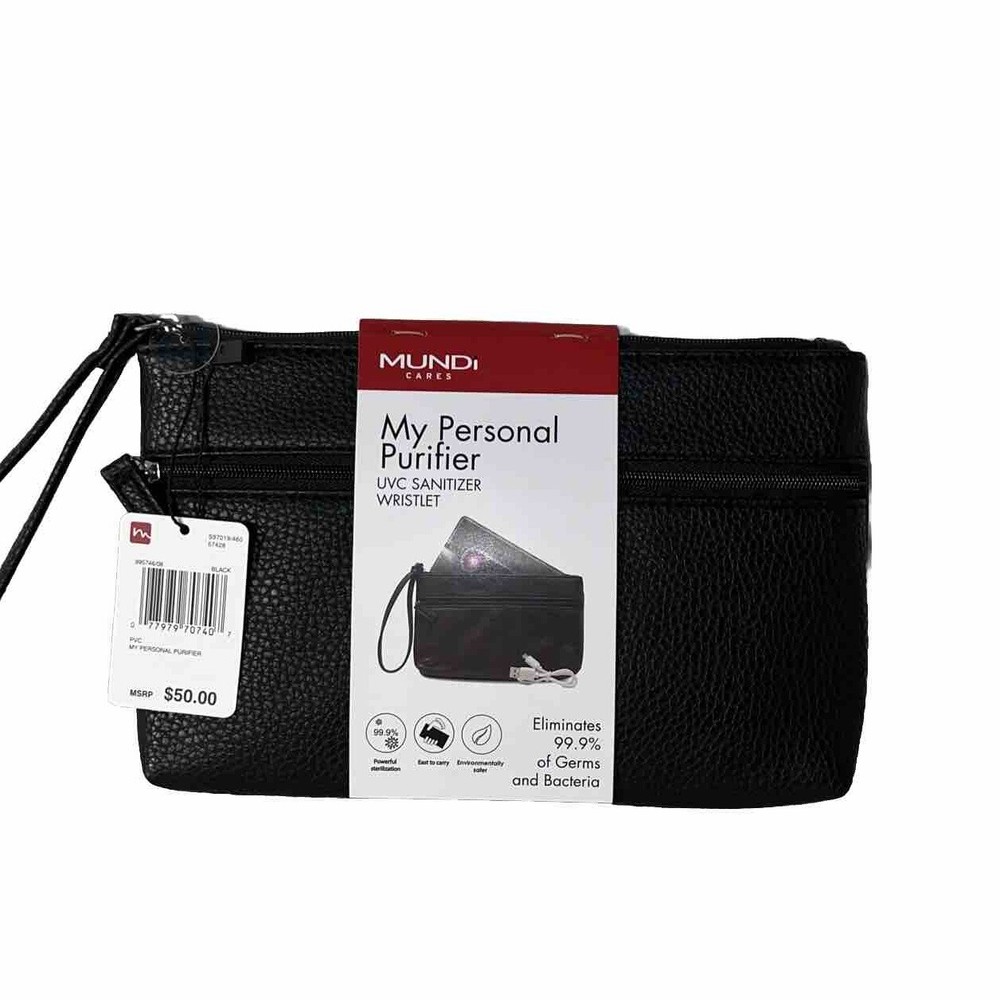Mundi Cares “My Personal Purifier Zip Clutch Bag UVC Sanitizer USB Cord