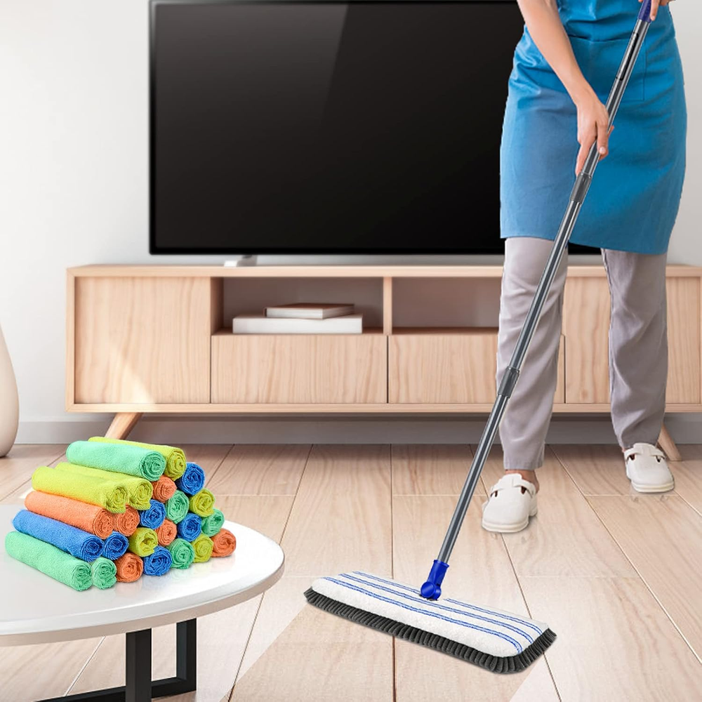 Two Sided Dust Mop & 24 Pack Microfiber Cleaning Cloths