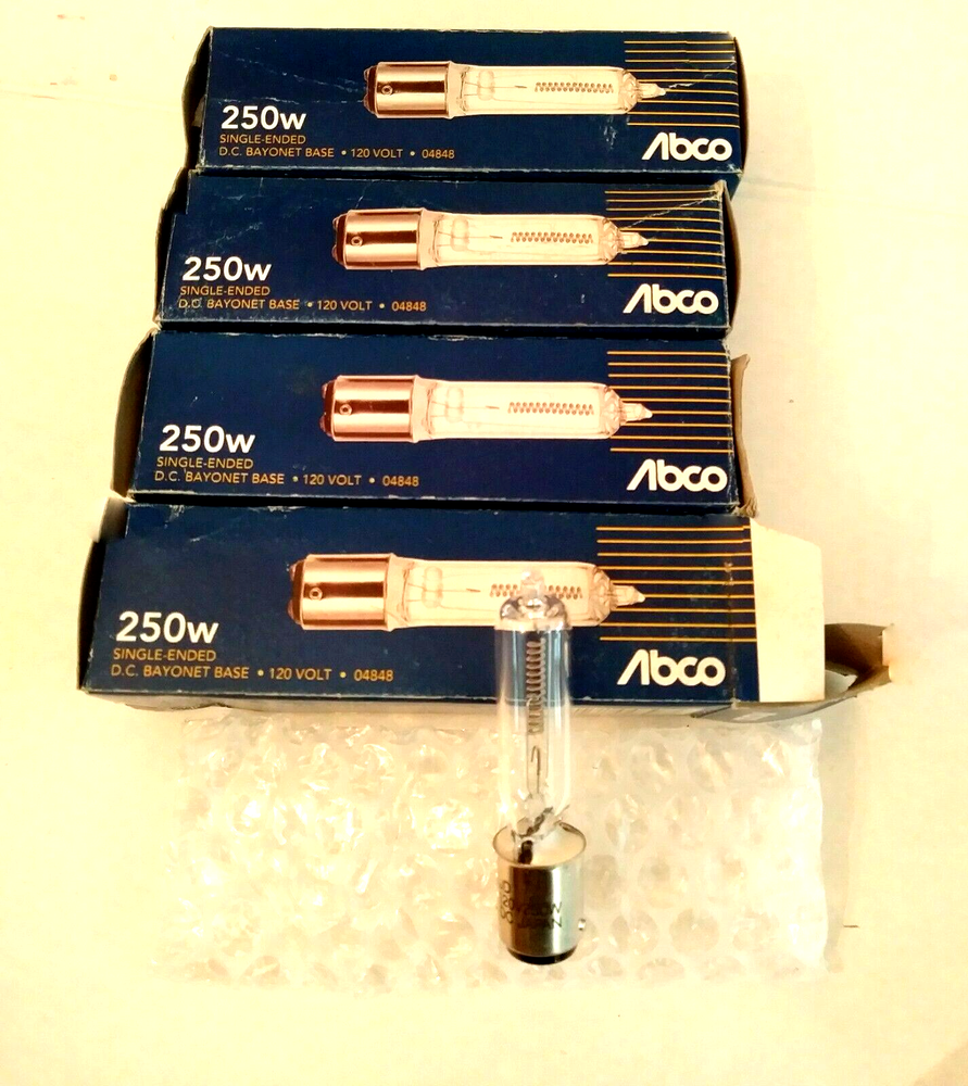 4 ABCO 250W 120V D.C Bayonet BASE 04848 Single Ended TUNGSTEN NOS-image