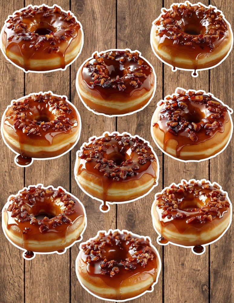 Maple Bacon Donut Die Cut Vinyl Stickers Set Scrapbooking Laptop Waterbottle