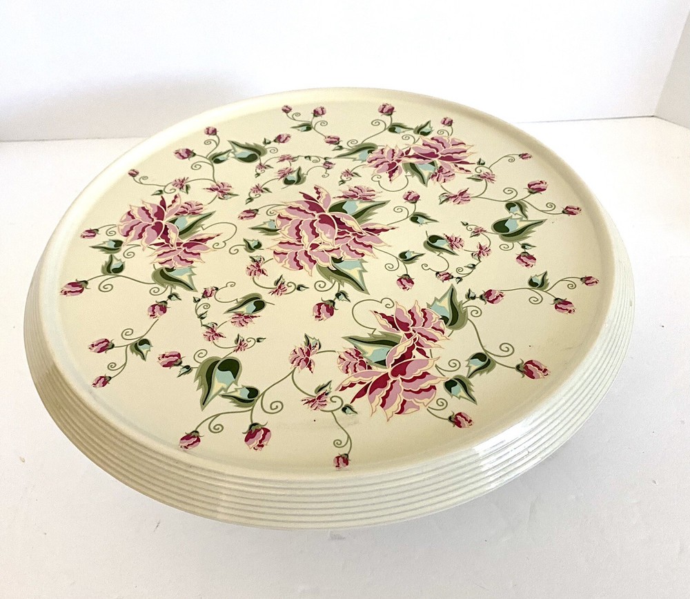 Round Pedestal Cake Plate Cupcake Pink Floral/Ivory 11” Decorative Ceramic
