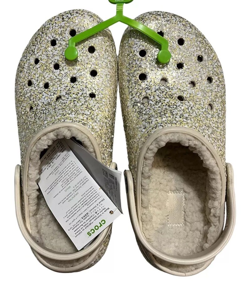 Crocs Classic Lined Glitter Clog, Stucco, C7  Unisex Little Kid