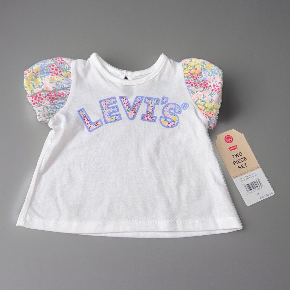 NWT Levi’s Baby Size 6 Months White T-shirt Colorful Logo Bright Puffy Sleeves