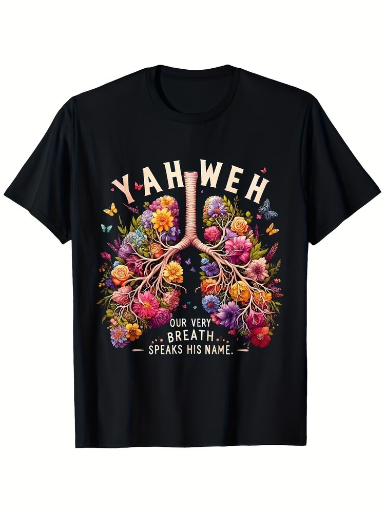 Jehovah Our Breath Says His Name Hebrew Bible Tree of Life & Lungs T-Shirt