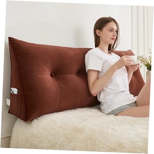 Triangular Wedge Headboard Pillow for Queen Bed in Coffee Brown 59x8x20  