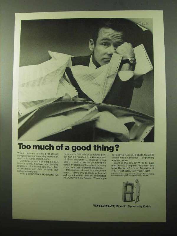 1969 Kodak Recordak Microfilm Systems Ad - Efficient & Innovative
