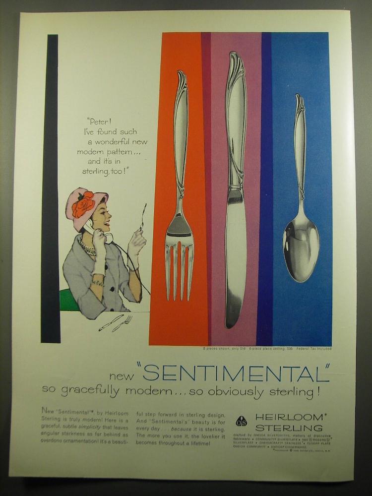 1960 Oneida Heirloom Sterling Silverware Vintage Ad