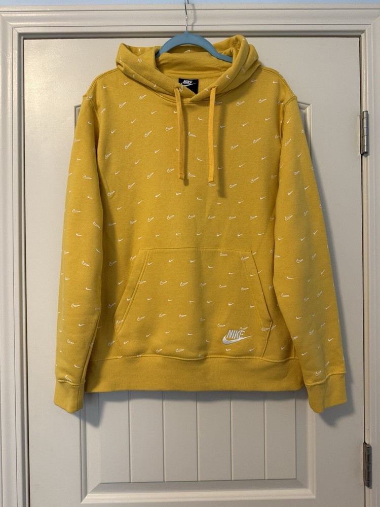 Nike Sportswear Swoosh Printed Yellow Pullover Hoodie Size M
