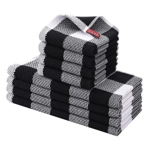 12-Piece White & Black Kitchen Towels and Dishcloths Set