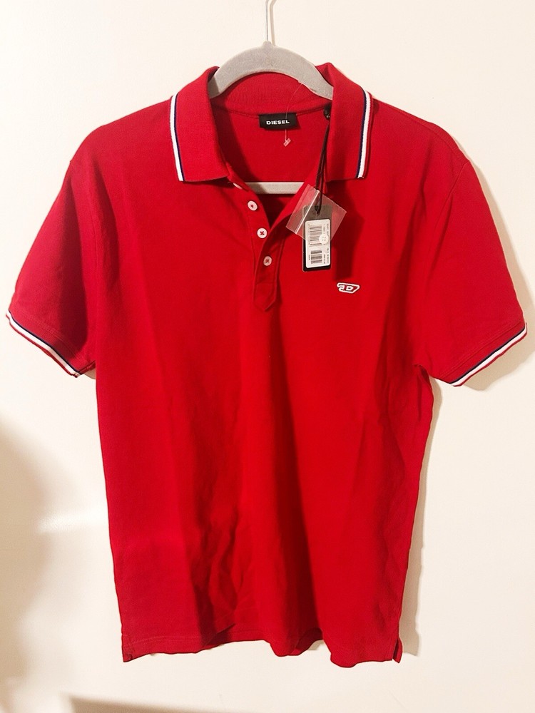 NWTs Diesel T-RANDY Men’s Cotton New Polo Shirt Size Large Red
