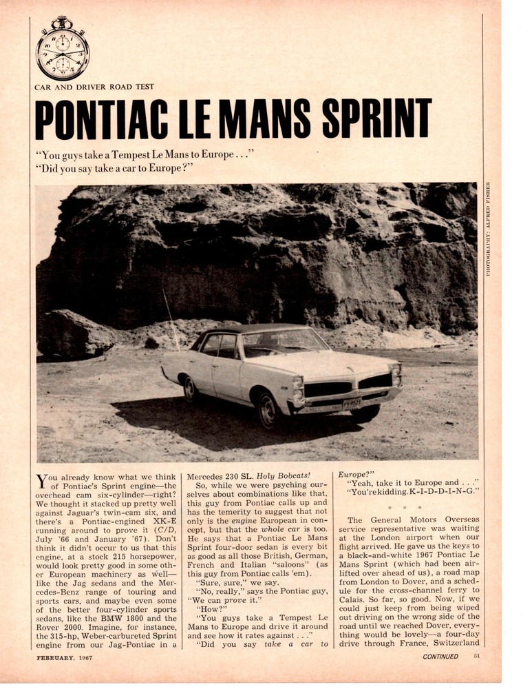 1967 PONTIAC LE MANS SPRINT 230/215 HP ~ ORIGINAL 7-PG ROAD TEST /  ARTICLE / AD