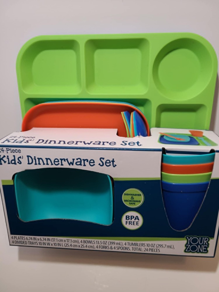 Colorful 24-Piece Kids Dinnerware Set with 4 Place Settings - Choose Your Style