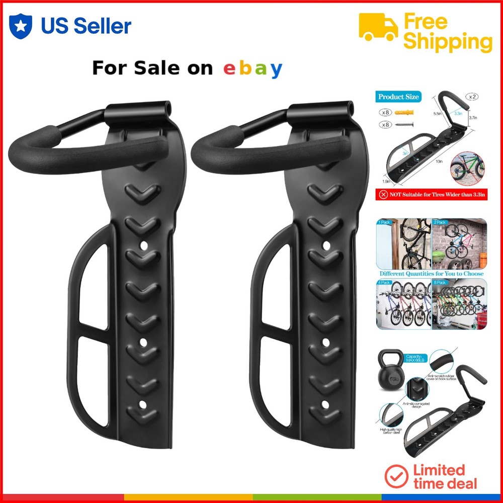 Bike Rack Steel Wall Mount Heavy Duty Vertical Garage Storage Hooks