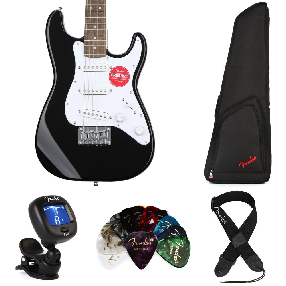 Squier Mini Strat Essentials Bundle - Black with Indian Laurel Fingerboard