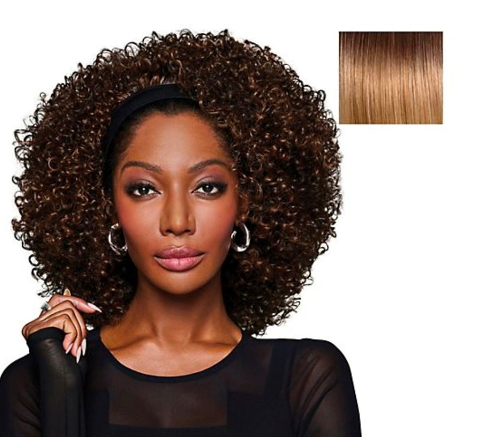 Coiled Curly Headband Wig in Medium Blonde Beige