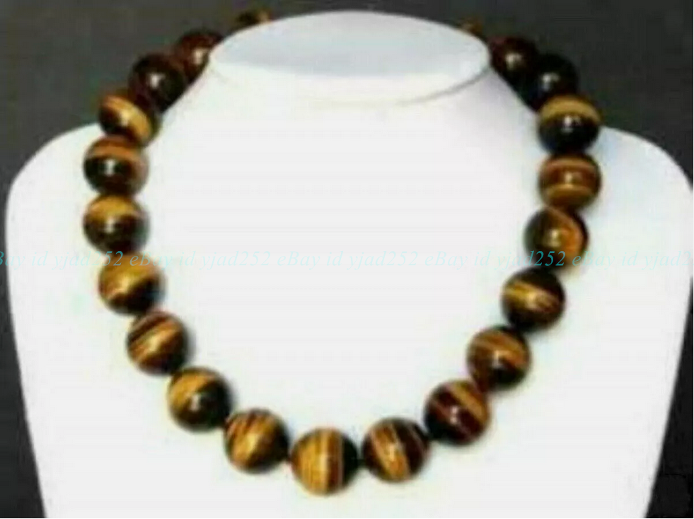 12MM Natural Yellow Tiger's Eye Round Bead Necklace 18 Inches AAA Quality-image