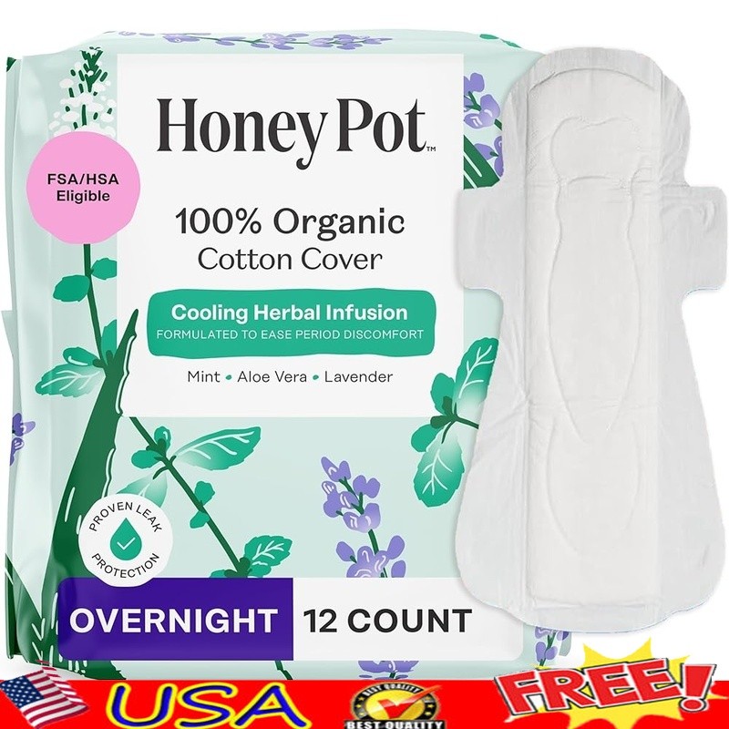 Herbal Overnight Sanitary Pads 12 Count Heavy Absorbency Nighttime Comfort New