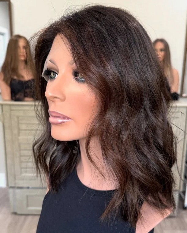 Short Layered Wig Dark Brown Highlight13x4  Lace Front Human Hair Wigs for Women