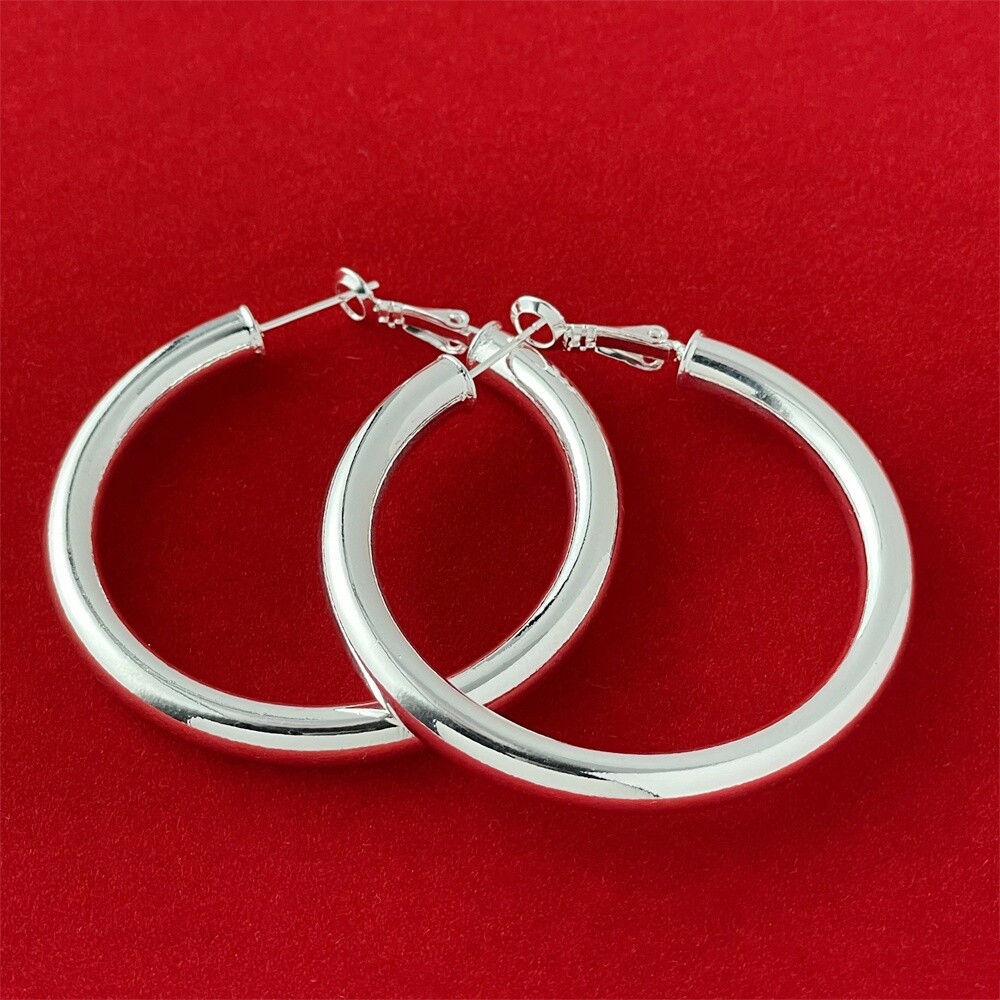 Womens Fashion Jewelry 925 Silver Round Hoop Huggie Earrings Size 5CM