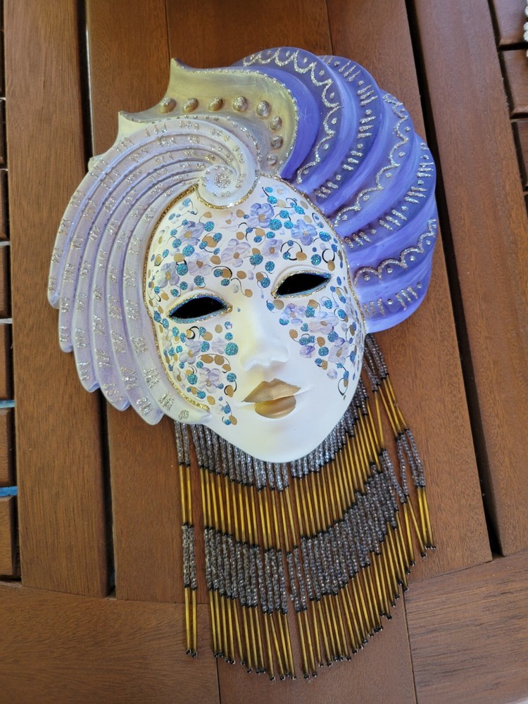 Mardi Gras Porcelain Ceramic Mask Decor With Beads