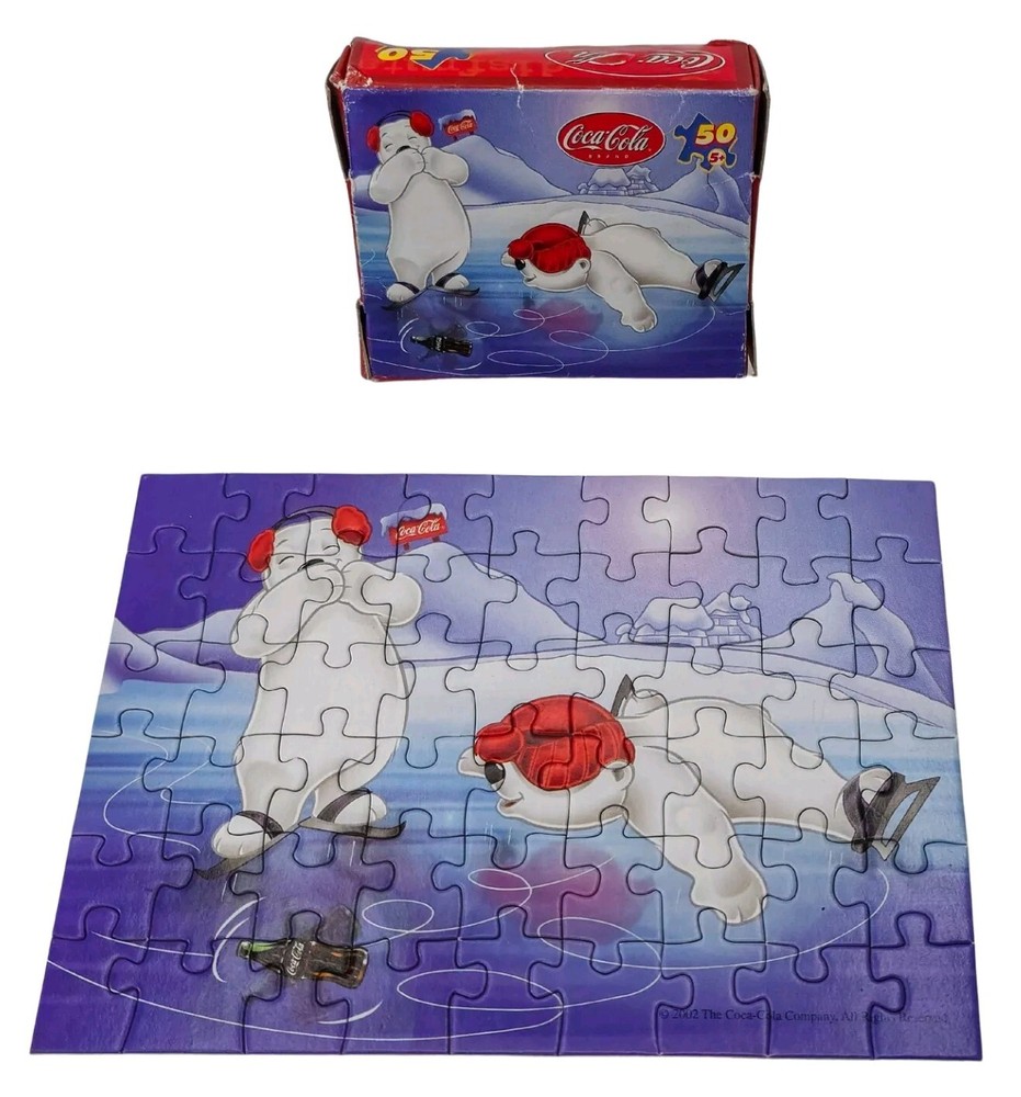Vintage 2002 Mini Coca-Cola 50 Piece Puzzle - Polar Bears & Spinning Coke Bottle