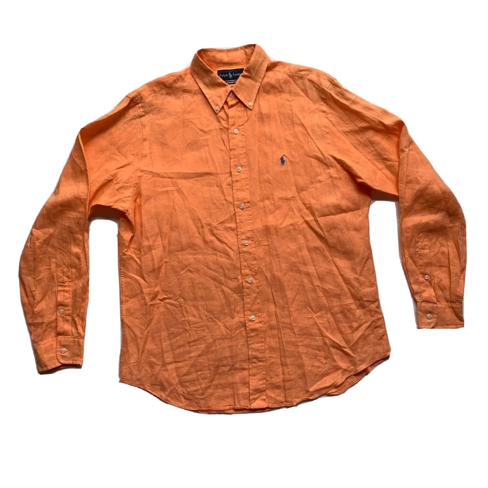 Ralph Lauren 100% Linen Shirt Mens Large Classic Fit Button Up Long Sleeve NEW