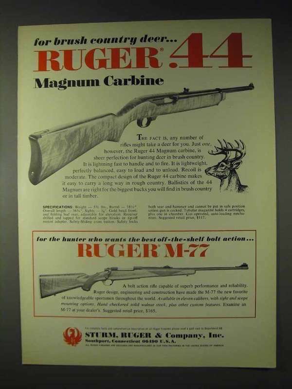 Ruger Ad 1972 - carabina magnum .44 y rifle M-77