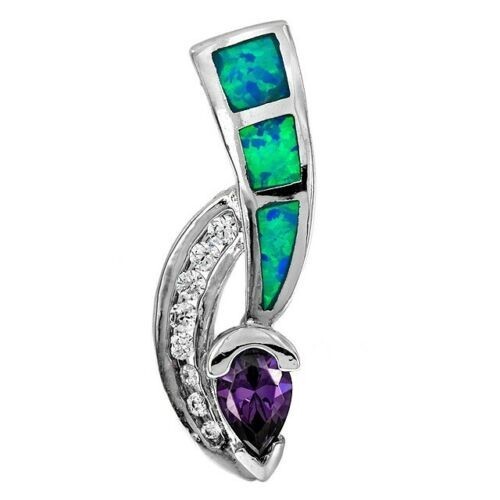 1CT Amethyst & Australian Opal Inlay 925 Sterling Silver Pendant EO3