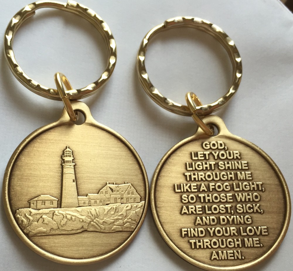 Fog Light Prayer Keychain Light House AA Medallion Bronze Foglight Sobriety Chip
