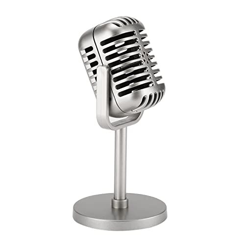 Classic Retro Style Microphone Prop, Fake Vintage Microphone Prop Model Silver