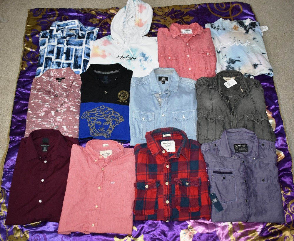 12 Mens Hollister HOODIE EXPRESS ABERCROMBIE BUTTON DOWN SHIRT T-shirt lot Small-image