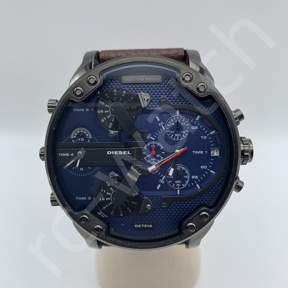 Diesel DZ7314 Mr.Daddy 2.0 Navy Blue Dual Time Dial Brown Leather Men's Watch