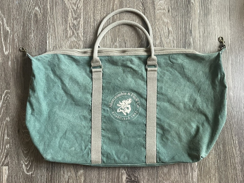 Abercrombie & Fitch XL Olive Army Green Canvas Moose Duffle Weekend Bag with Zipper-image