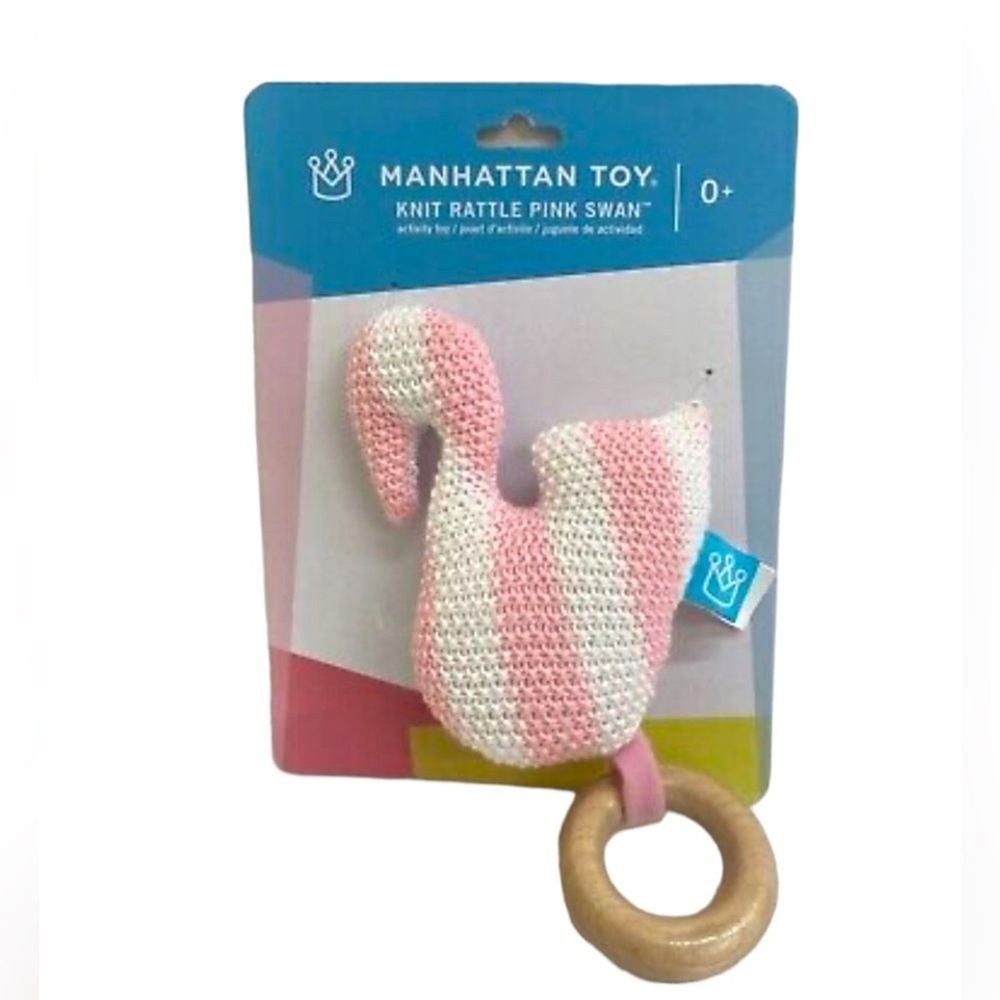 2018 The Manhattan Toy Knit Rattle Teether Pink White Swan baby infant