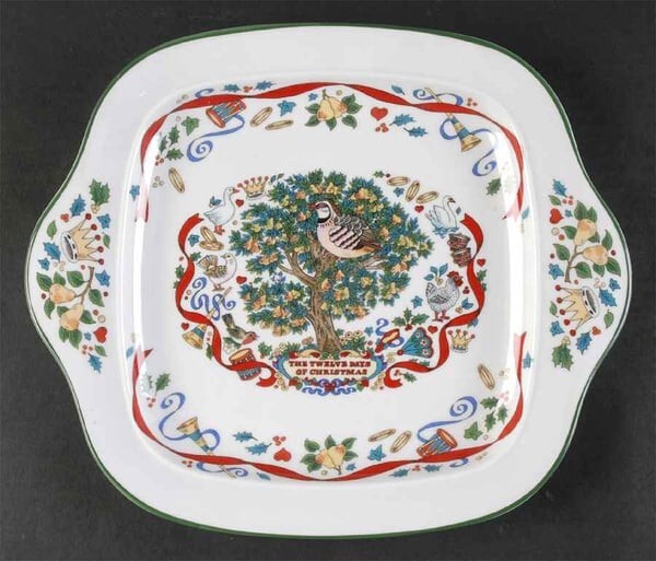 Royal Worcester 12 Days Of Christmas Square Cake Plate With Handles  