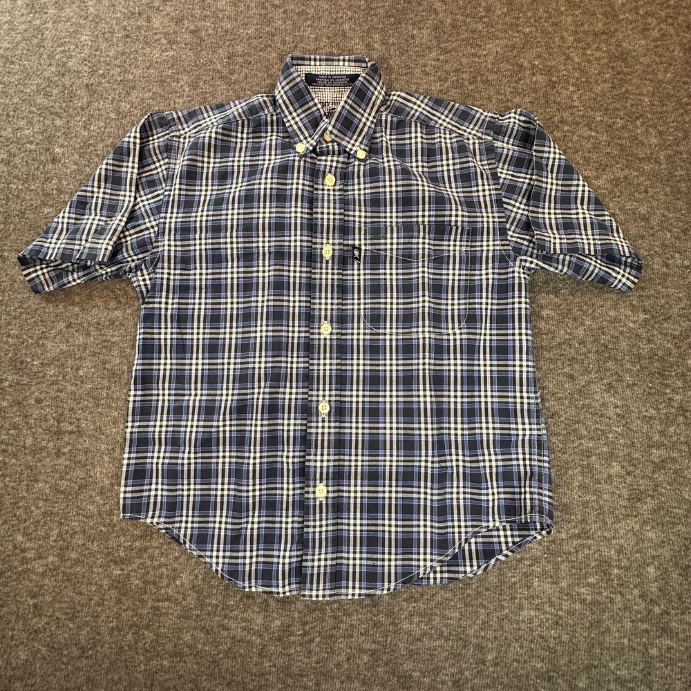 Tommy Hilfiger Boys Small Blue Plaid Short Sleeve Button Down Dress Shirt