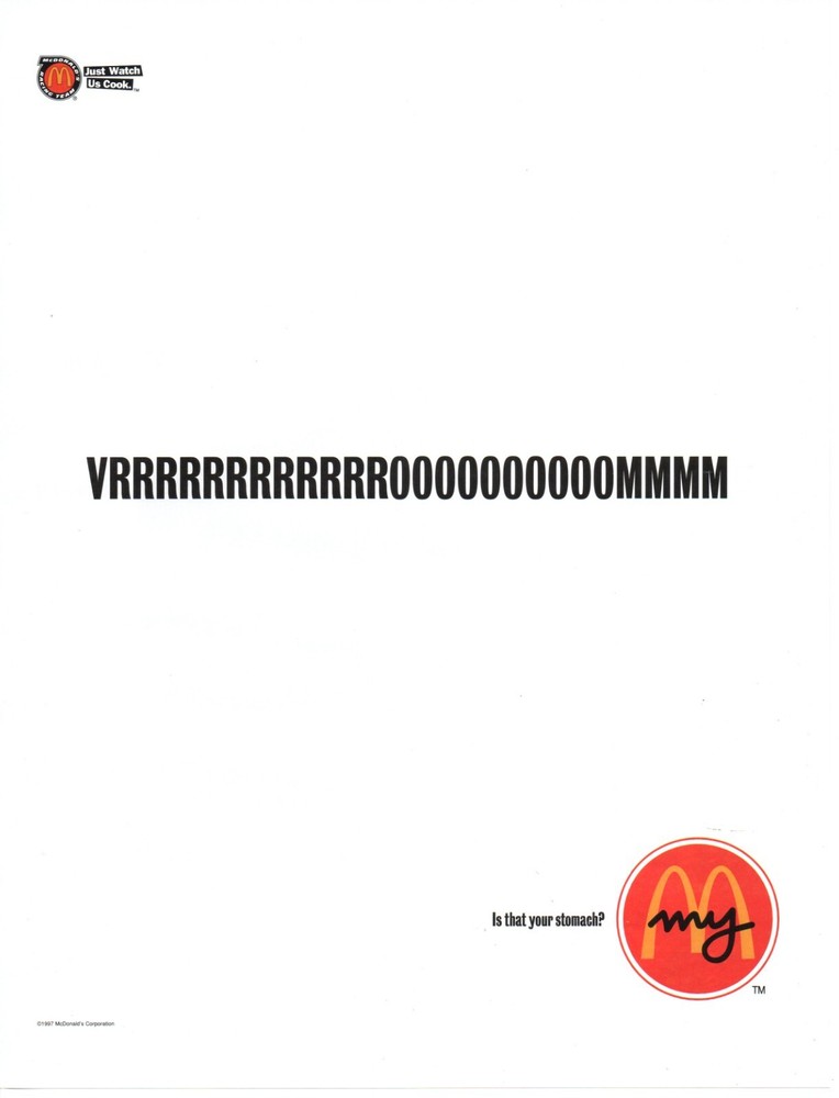 1997 McDonald's Vrroom NASCAR Racing Print Ad Wall Art - Is That Your Stomach